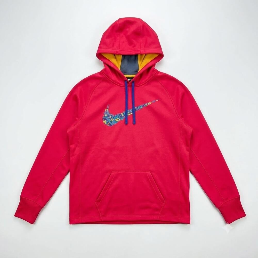 Nike Just Do It Swoosh Graphic Tech Hoodie Red Fleece Pouch Pocket Womens Large